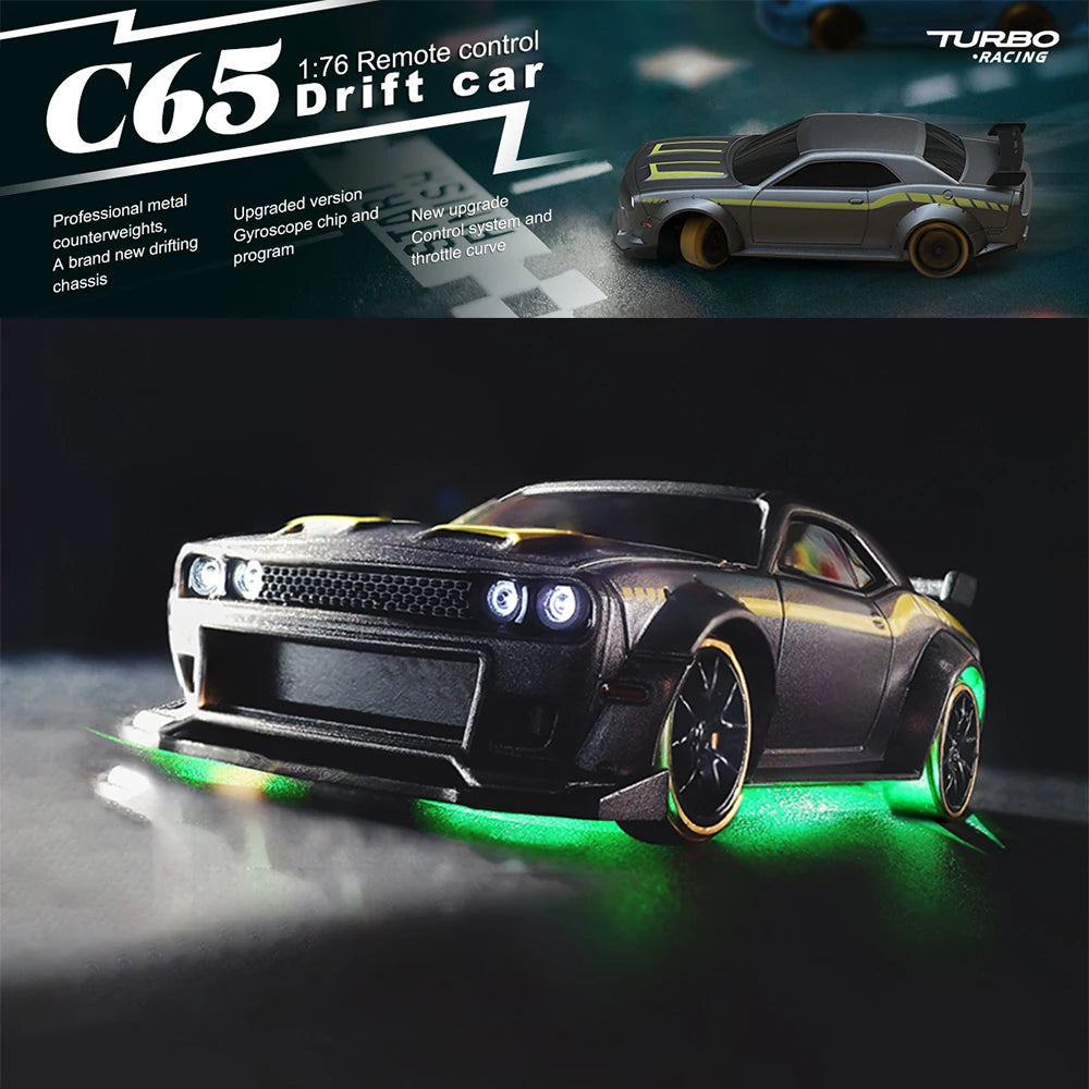 Challenger Speedster Turbo Drift 1:76 RC Car – Pro Remote Control with Gyro"